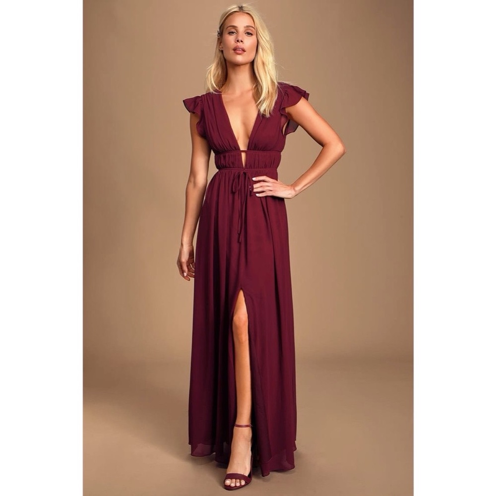 COPY - Lulu’s I’m All Yours Burgundy Ruffled Maxi Dress